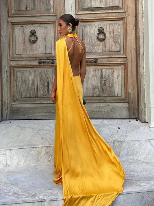 Elegant Ribbon Halter Dress Women Solid Off Shoulder Sleeveless Backless Slim Maxi Dresses 2025 Summer Autumn Party Robes Lady 2026 Vestido Elegante Para Ocasión Especial