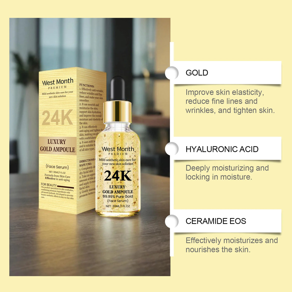 Set de Cuidado Facial de 24k Oro — Antiarugas, Desvanece Ojeras, Reafirmante, Hidratante, Reparador, Máscara para Ojos y Esencia, Cosméticos Coreanos.