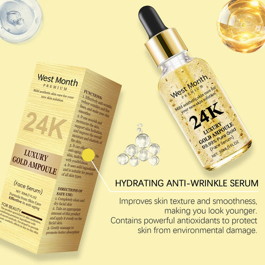 Set de Cuidado Facial de 24k Oro — Antiarugas, Desvanece Ojeras, Reafirmante, Hidratante, Reparador, Máscara para Ojos y Esencia, Cosméticos Coreanos.