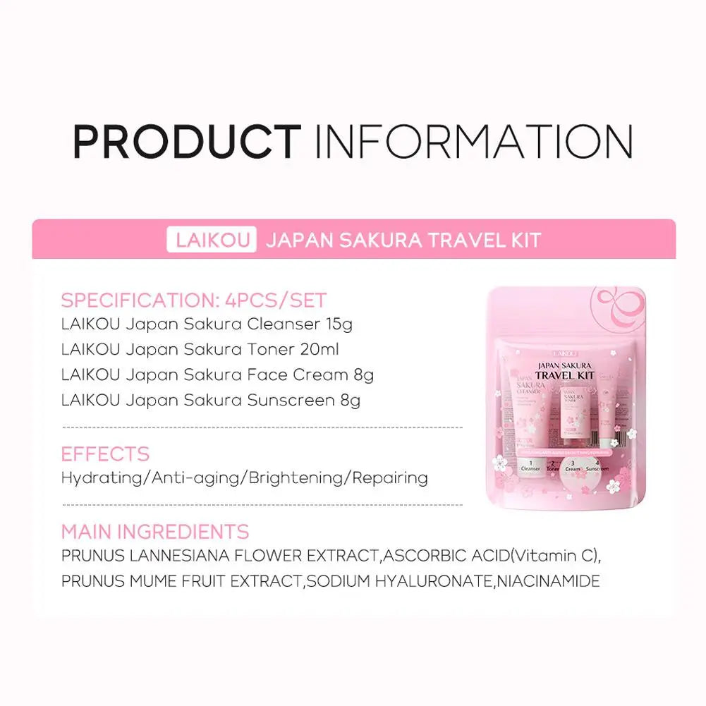 4pcs/Bag Sakura Skin Care Sets Facial Cleanser Face Face Toner Sunscreen Moisturizing Smoothing Nourishing Skincare Product.2026 KIT DE LIMPIEZA FACIAL Y PROTECTOR SOLAR