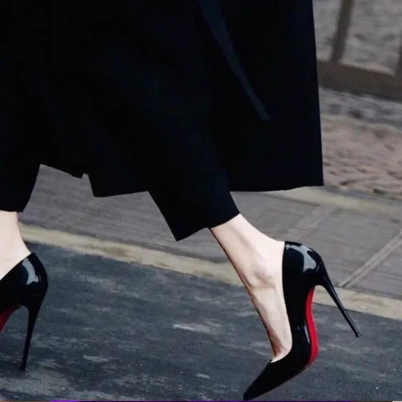 7cm Black Red Sole High Heels Spring Pointed Toe Stiletto Heel Sexy Shiny Single Shoes Fashion Patent Leather Women's Shoes 2026