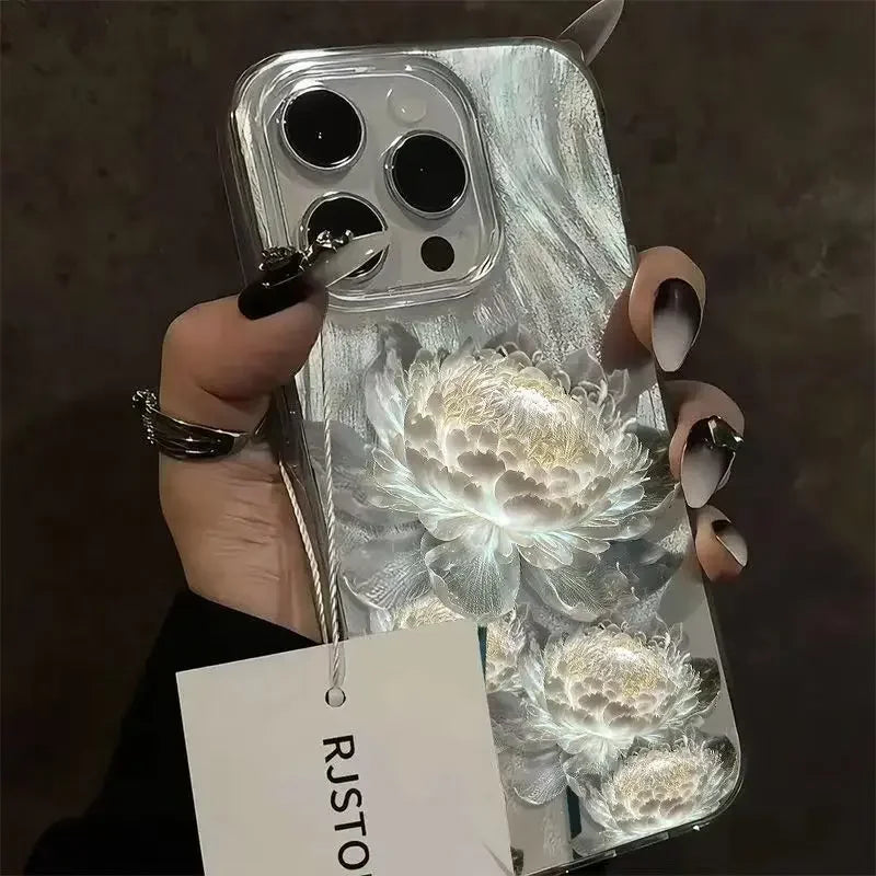 Five Golden Lotus Pattern Phone Case for IPhone 11 13 14 15 16 Pro Max 7 8 14 15 Plus X XS Max XR 16e Feather Texture Hard Cover 2026 Modern