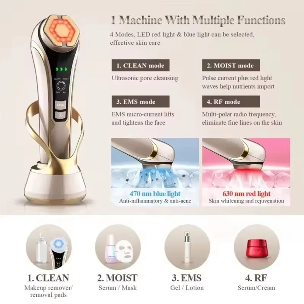 NEW Face Beauty Care Devices Multifunction Photon Skin EMS Massage Red Blue Light Anti Aging Tighten Wrinkle Removal Skin Care. 2026 DISPOSITIVO PARA LIMPIEZA FACIAL. AYUDA EL ESTIRAMIENTO.