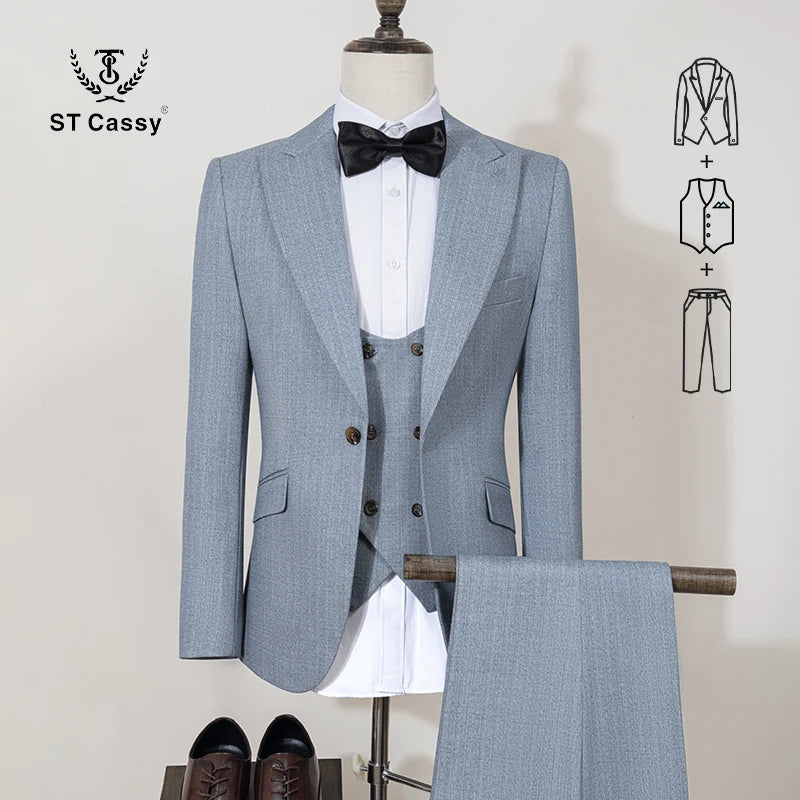 ST Cassy high quality suit men complete 3 pieces luxury Elegant Slim Fit Male Groom Wedding Party Dress Suit Business Office. 2026 Trajes Para Hombre, Bodas, Bautizos, Ocasion Elegante