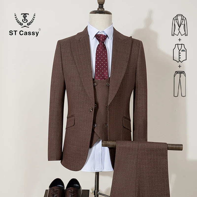 ST Cassy high quality suit men complete 3 pieces luxury Elegant Slim Fit Male Groom Wedding Party Dress Suit Business Office. 2026 Trajes Para Hombre, Bodas, Bautizos, Ocasion Elegante