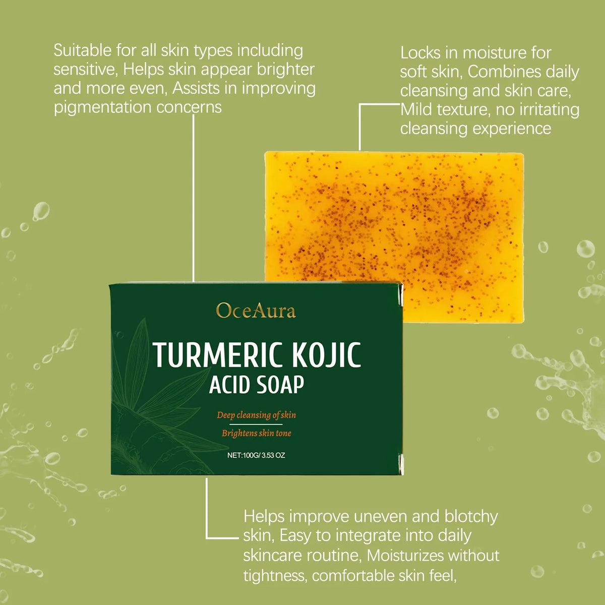 Turmeric and Kojic Acid Soap Deep Hydration Brightening Skin Care Products Soft Smooth Body Cleaning Skin Lightening Soap 100g.2026 JABON DE CURCUMA Y ACIDO DE KOJICO AYUDA A LA PIGMENTACION FACIAL