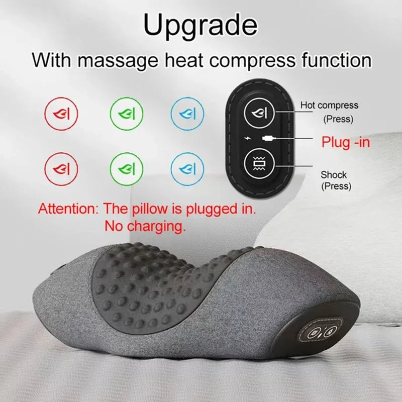 Cojín Masajeador de Cuello Eléctrico — Estirador Cervical con Calor, Vibración y Masaje, Tracción para la Espalda, Almohada Ortopédica para Dormir con Soporte
