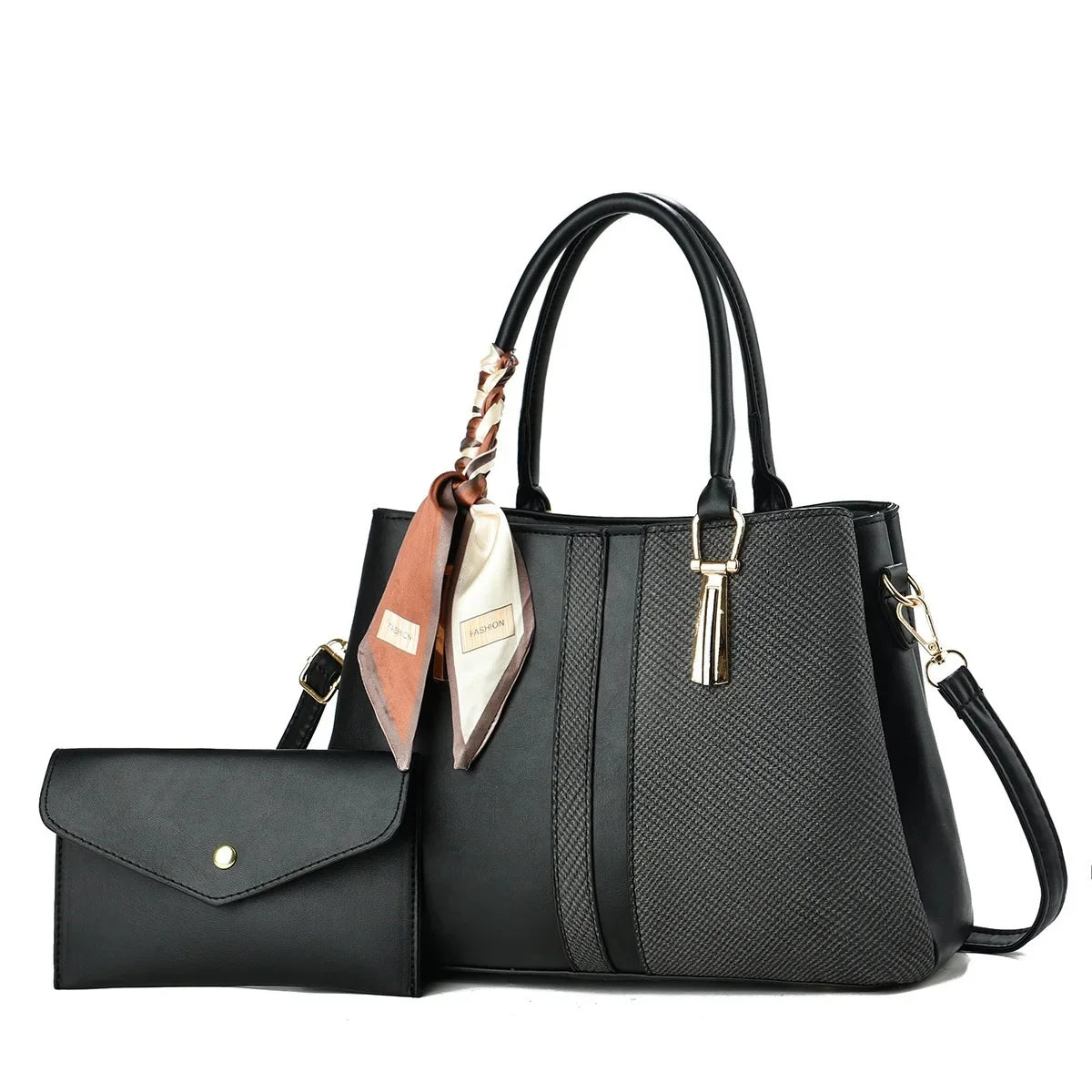 Large Capacity Fashion Color Block Mat Mother And Daughter Handbag Ladies Handbag with Scarf Soft Polyester Lining Zipper Closur 2026
