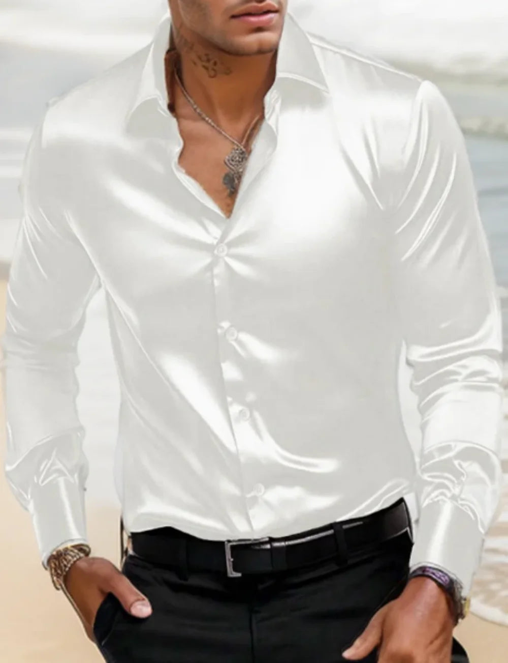 2024 New Spring And Autumn Men's Shirt Solid Color Business City Leisure Lapel Cardigan Slim Long Sleeves Tops. 2026 Camisa Extra Elastizada. 2026. Elegantes y Casual