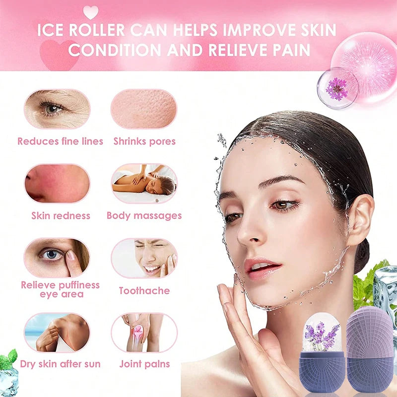 Rodillo de Hielo para Rostro y Ojos, Rodillo de Hielo Facial de Belleza, Masaje Facial con Hielo de Silicona, Reutilizable, Hermético, Herramienta de Cuidado de la Piel.