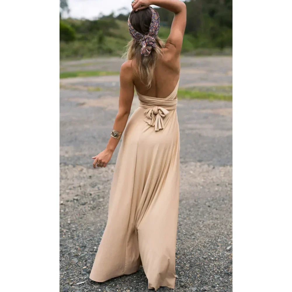Fashion Multi-worn V-neck Vestidos De Fiesta Women Long Dress Sexy Strapped Lady Summer Maxi Dress