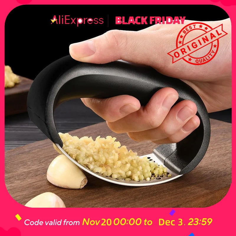 Stainless Steel Garlic Press - Easy Squeeze, Dishwasher Safe, Rust-Proof, for Garlic, Ginger, Puree, No-Peel Design (Silv