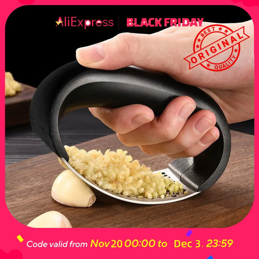 Stainless Steel Garlic Press - Easy Squeeze, Dishwasher Safe, Rust-Proof, for Garlic, Ginger, Puree, No-Peel Design (Silv