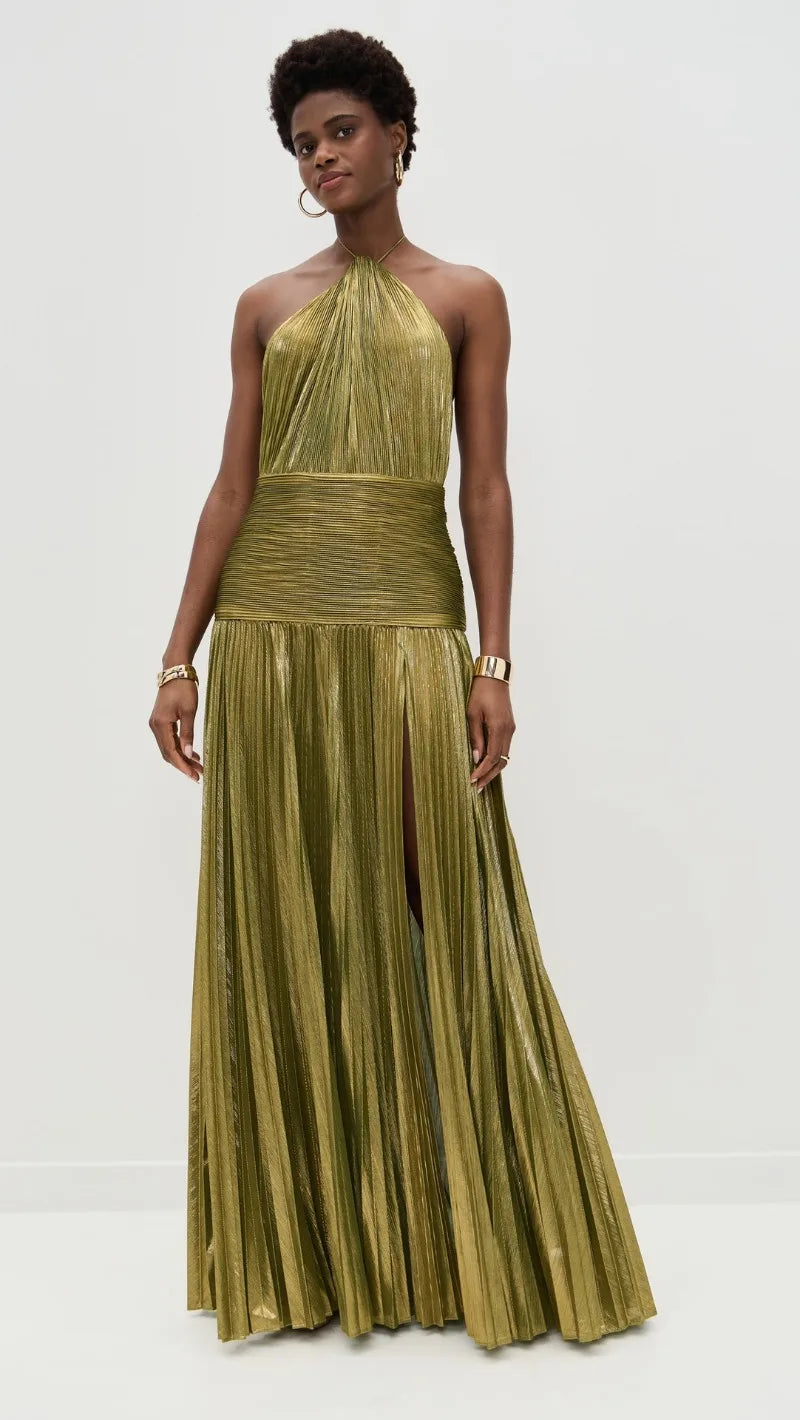 Luxurious Women Corset Party Cocktail Dress Sexy Off Shoulder Halter Folds Slit Guest Celebrity Long Dress Celebrity Prom Gown 2026 GOLD FASHION. VESTIDO PARA OCASION ELEGANTE