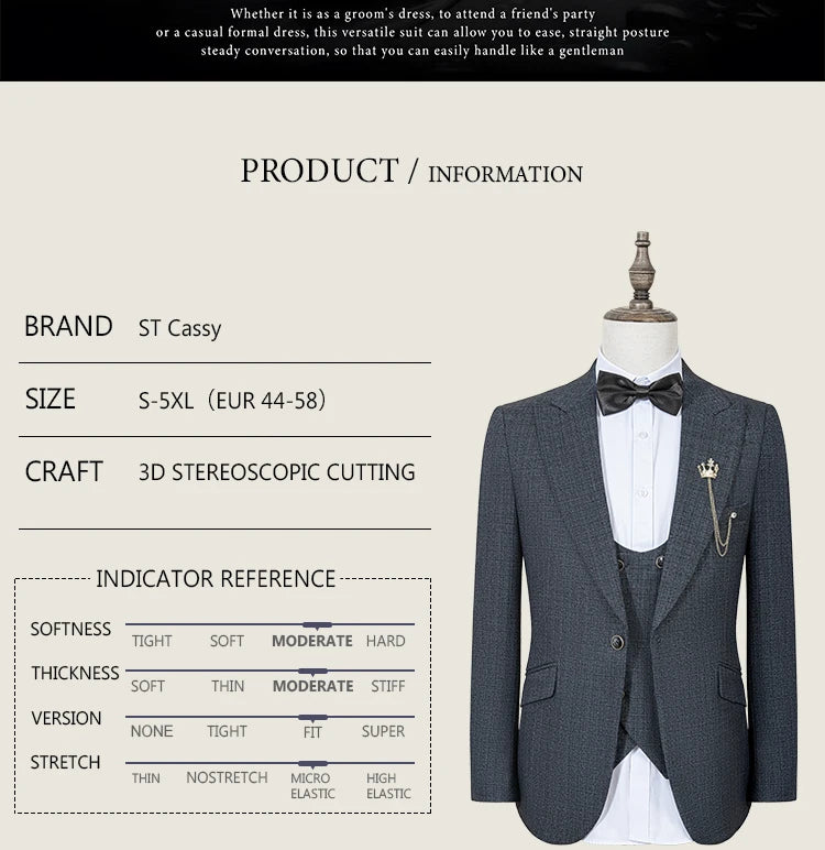 ST Cassy high quality suit men complete 3 pieces luxury Elegant Slim Fit Male Groom Wedding Party Dress Suit Business Office. 2026 Trajes Para Hombre, Bodas, Bautizos, Ocasion Elegante
