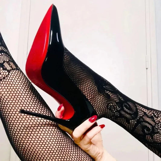 7cm Black Red Sole High Heels Spring Pointed Toe Stiletto Heel Sexy Shiny Single Shoes Fashion Patent Leather Women's Shoes 2026