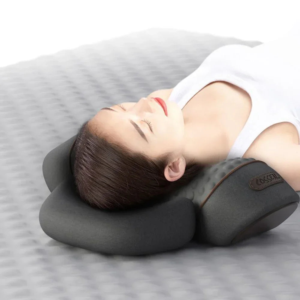 Cojín Masajeador de Cuello Eléctrico — Estirador Cervical con Calor, Vibración y Masaje, Tracción para la Espalda, Almohada Ortopédica para Dormir con Soporte