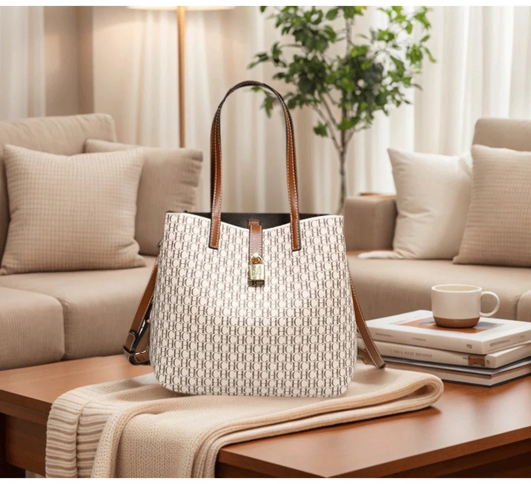 CH Premium Versatile Leather Crossbody Bag Ladies Large Capacity Daily Commuter Tote Bag Letter Print Design Ladies Fashion 2026