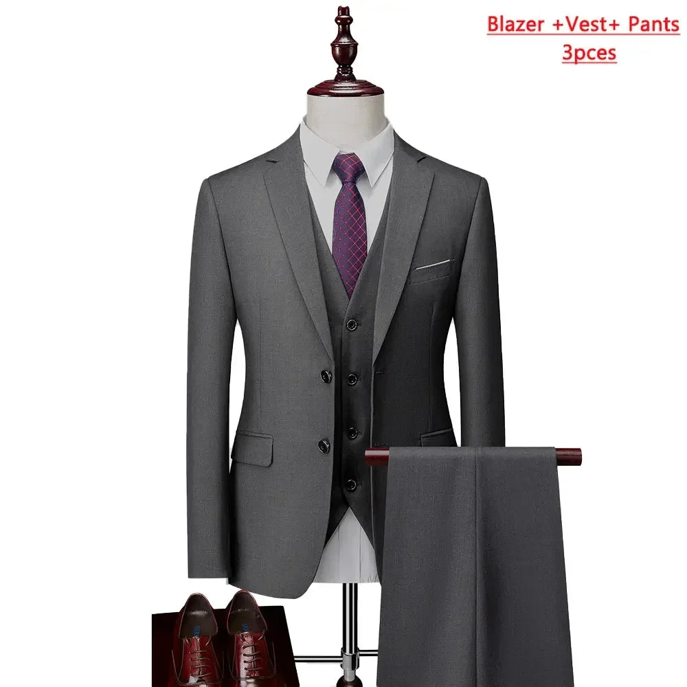 14 Color M-6XL ( Jacket + Vest+Pants ) High-end Brand Formal Business Mens Suit Three-piece Groom Wedding Dress Solid Color Suit. Trajes De Hombre Para Ocasion Especial. Bodas oh Eventos 2026