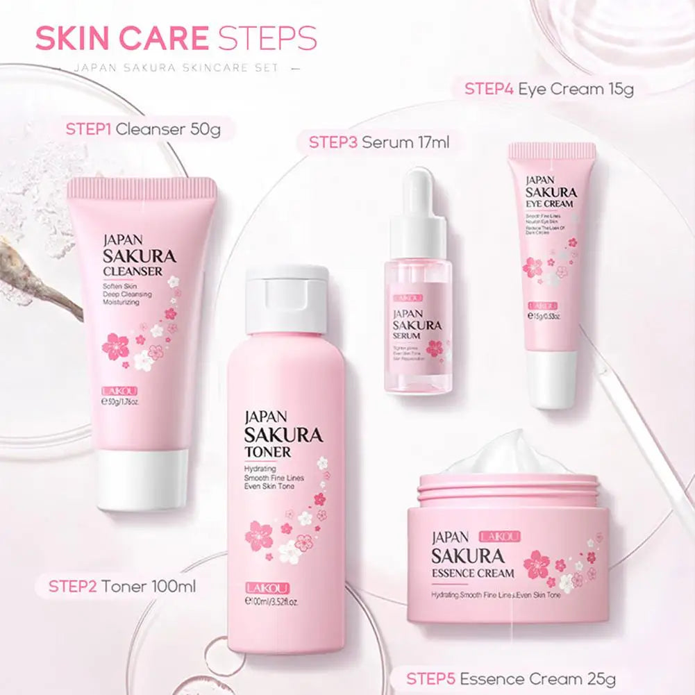 5/3pcs/Set Sakura Skin Care Sets Face Cream Serum Toner Facial Cleanser Sunscreen Eye Cream Gift Box Face Skin Care Set Product.2026 SERUM FACIAL. HUMECTANTE FACIL. REJUVENECEDOR PROTECCION CONTRA ARRUGAS FACIALES