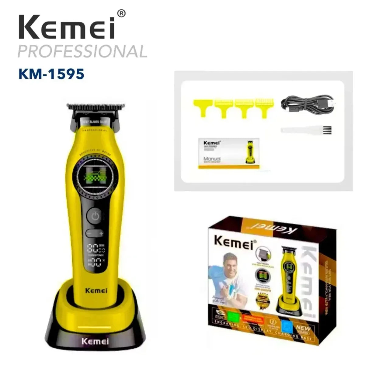 Kemei 1593 1595 Hair Trimmers Professional Barber Hair Clippers F1 -Super Engine External Brushless Motor Hair Cutting Machine 2026