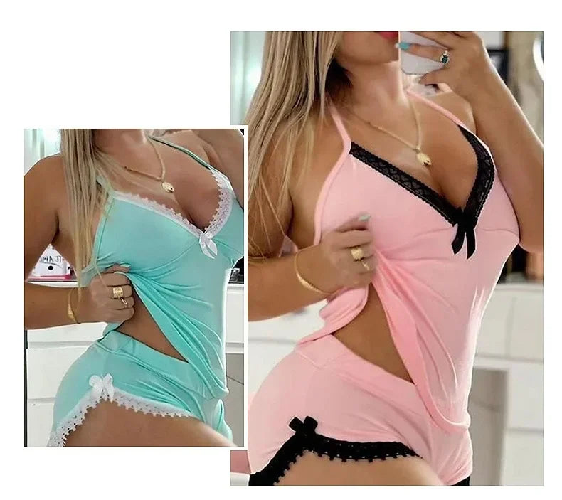 Sexy Lace Trim  Nightgown Set Large Size Home Wear Strap Sleepwear Two Piece Set Hot Sale. 2026