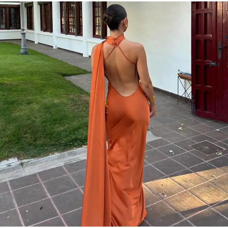 Elegant Ribbon Halter Dress Women Solid Off Shoulder Sleeveless Backless Slim Maxi Dresses 2025 Summer Autumn Party Robes Lady 2026 Vestido Elegante Para Ocasión Especial