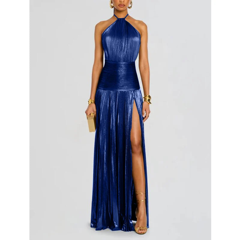 Luxurious Women Corset Party Cocktail Dress Sexy Off Shoulder Halter Folds Slit Guest Celebrity Long Dress Celebrity Prom Gown 2026 GOLD FASHION. VESTIDO PARA OCASION ELEGANTE