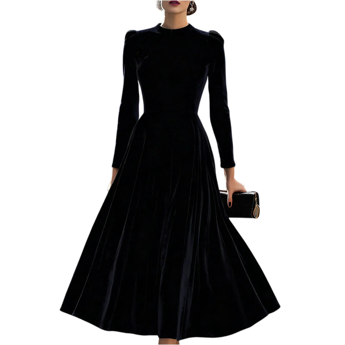 Modern European Elegance Women's Comfortable Velvet Dress Spring Autumn Solid Color Round Neck Long Long Dresses Elegant Women's Dress, vestido