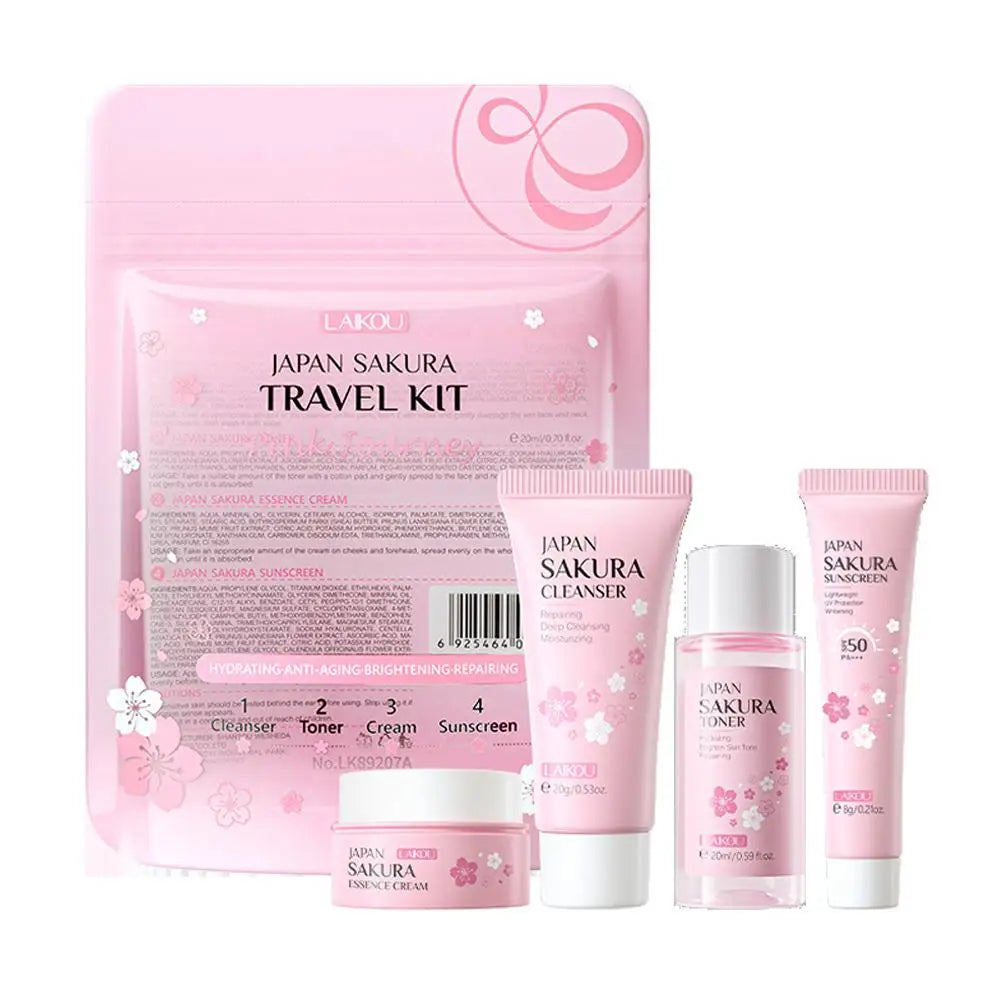 4pcs/Bag Sakura Skin Care Sets Facial Cleanser Face Face Toner Sunscreen Moisturizing Smoothing Nourishing Skincare Product.2026 KIT DE LIMPIEZA FACIAL Y PROTECTOR SOLAR