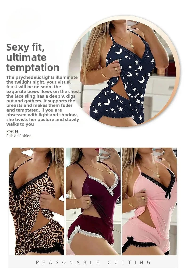 Sexy Lace Trim  Nightgown Set Large Size Home Wear Strap Sleepwear Two Piece Set Hot Sale. 2026