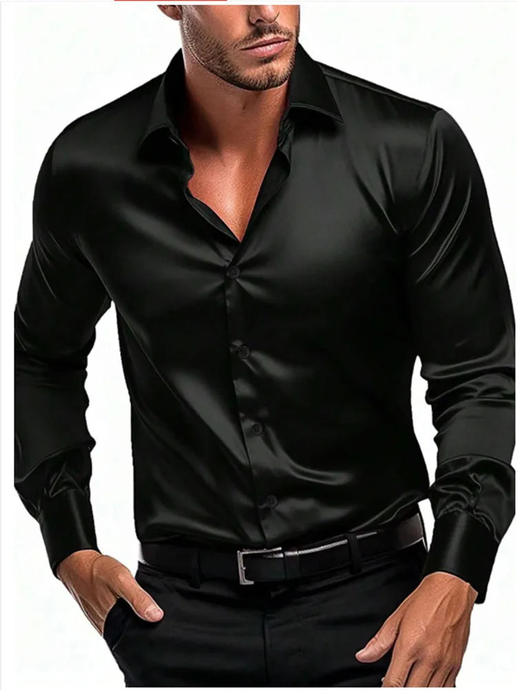 2024 New Spring And Autumn Men's Shirt Solid Color Business City Leisure Lapel Cardigan Slim Long Sleeves Tops. 2026 Camisa Extra Elastizada. 2026. Elegantes y Casual