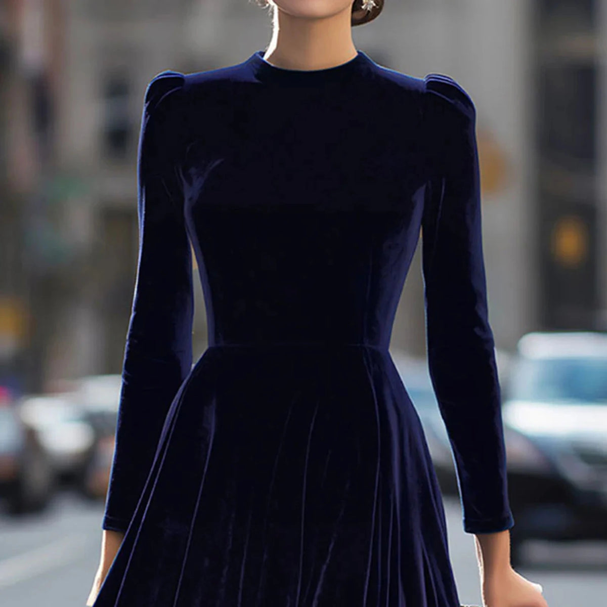 Modern European Elegance Women's Comfortable Velvet Dress Spring Autumn Solid Color Round Neck Long Long Dresses Elegant Women's Dress, vestido