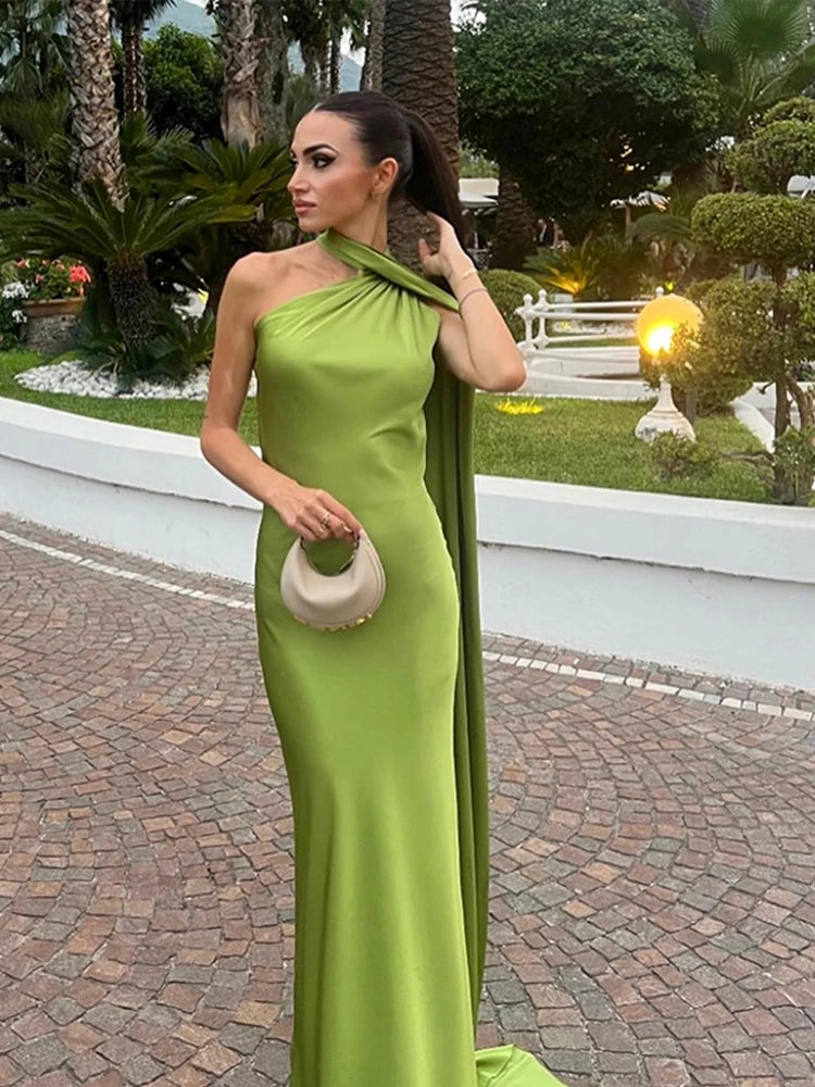 Elegant Ribbon Halter Dress Women Solid Off Shoulder Sleeveless Backless Slim Maxi Dresses 2025 Summer Autumn Party Robes Lady 2026 Vestido Elegante Para Ocasión Especial