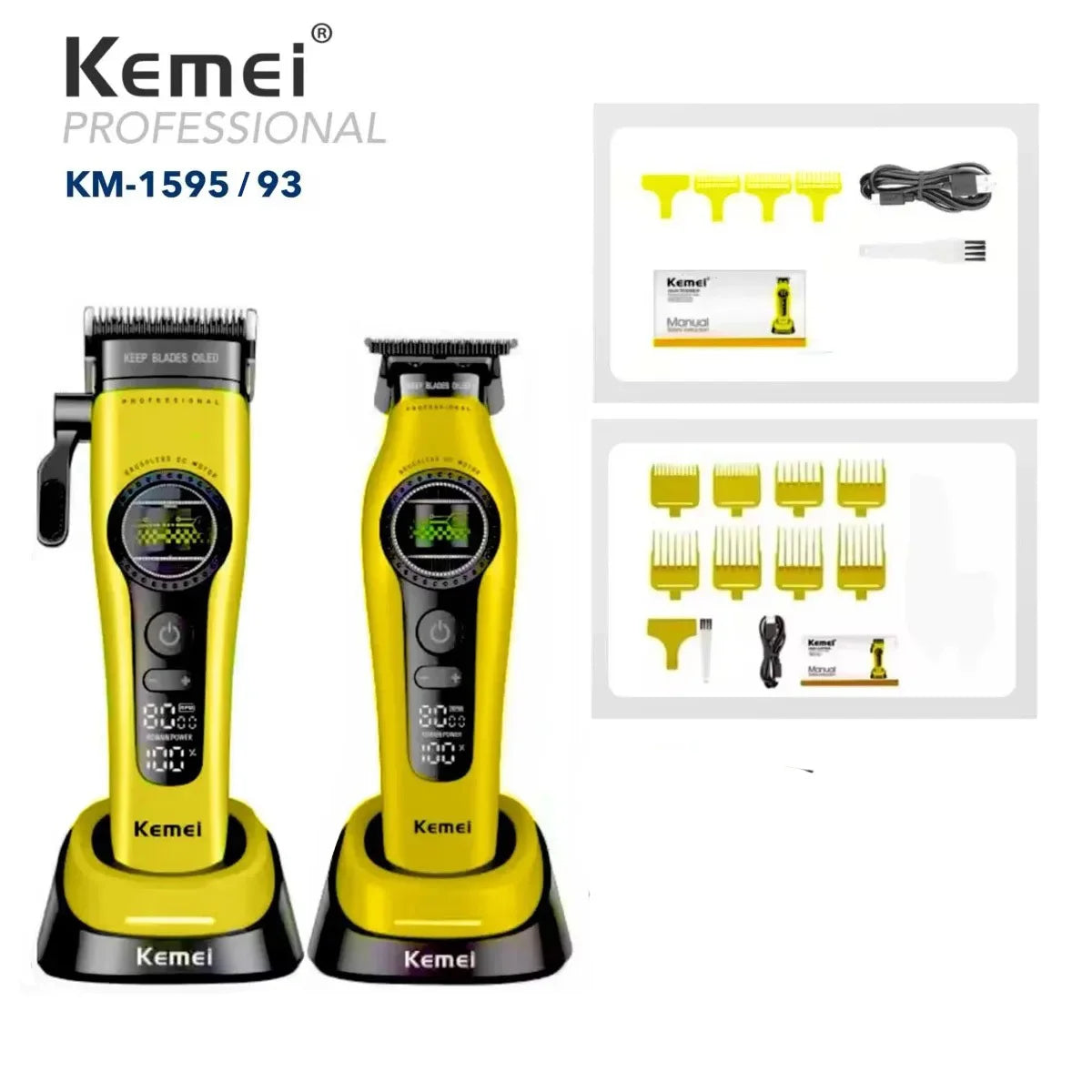 Kemei 1593 1595 Hair Trimmers Professional Barber Hair Clippers F1 -Super Engine External Brushless Motor Hair Cutting Machine 2026