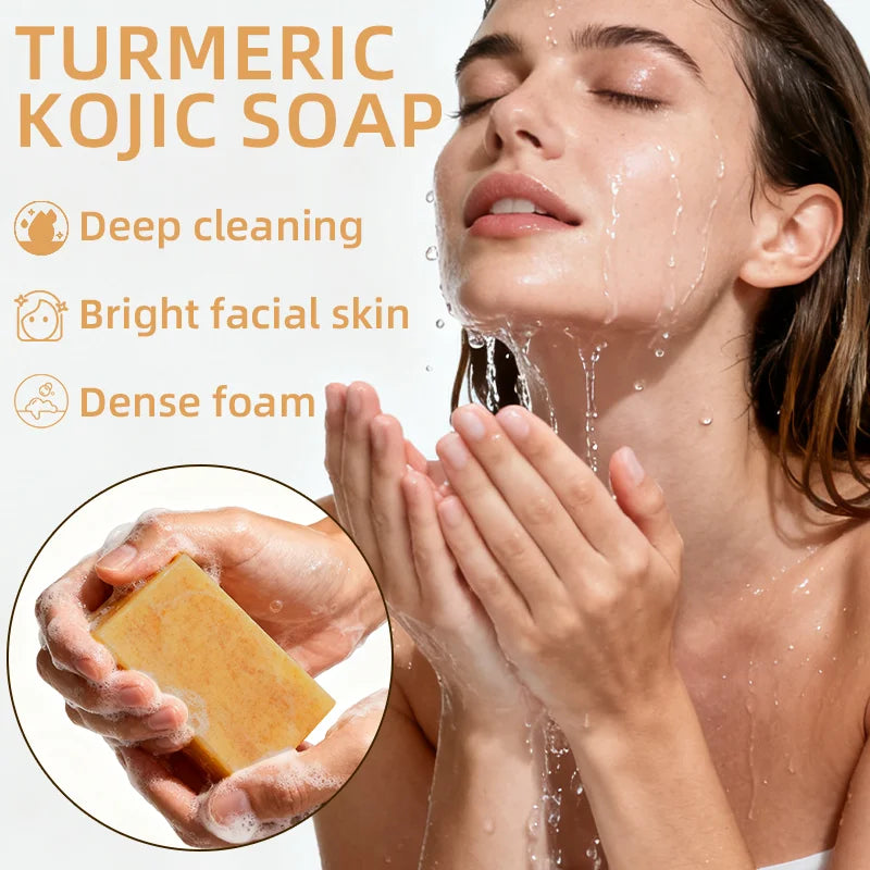 Natural Turmeric Kojic Soap - Hand & Face Cleanser, Brightens Skin, Deep Cleansing Dense Foam, Moisturizing for All Skin Types..2026 JABON HIDRATANTE PARA LA SALUD FACIAL  DE CURCUMA