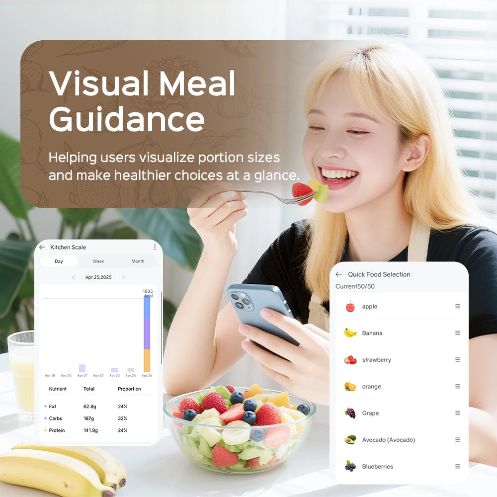 5kg Kitchen Food Scale, Smart Food Calorie Scale Kitchen Cooking Baking Scales, Stainless Steel Nutrition Scale with Free App. Pesa para Medir Calorias y Mejorar la Alimentacion