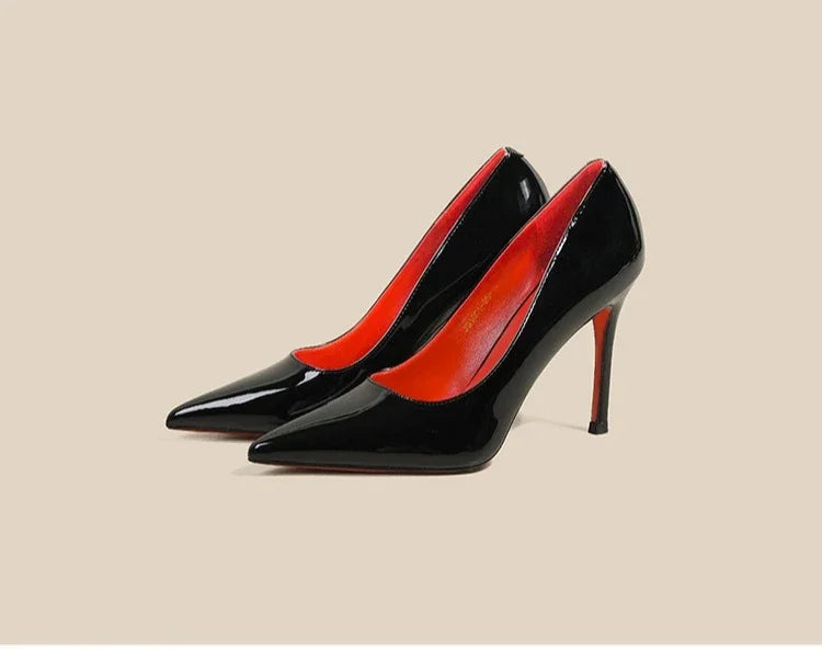 7cm Black Red Sole High Heels Spring Pointed Toe Stiletto Heel Sexy Shiny Single Shoes Fashion Patent Leather Women's Shoes 2026