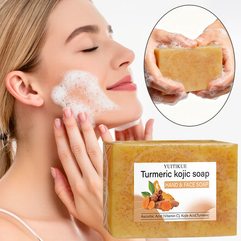 Natural Turmeric Kojic Soap - Hand & Face Cleanser, Brightens Skin, Deep Cleansing Dense Foam, Moisturizing for All Skin Types..2026 JABON HIDRATANTE PARA LA SALUD FACIAL  DE CURCUMA