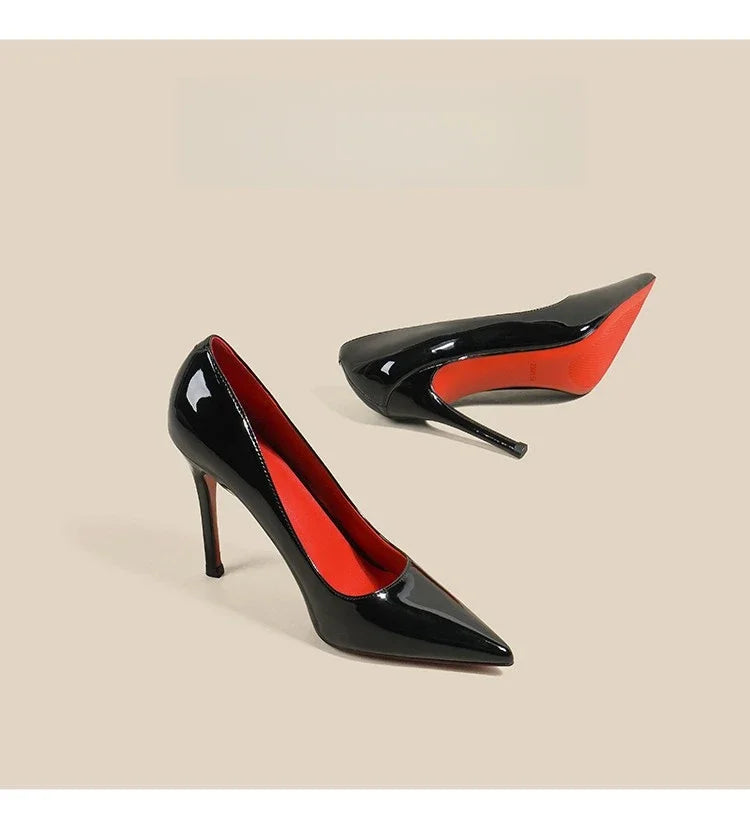 7cm Black Red Sole High Heels Spring Pointed Toe Stiletto Heel Sexy Shiny Single Shoes Fashion Patent Leather Women's Shoes 2026