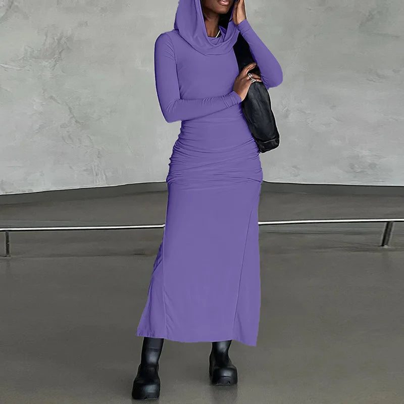 Hooded Long Dress For Women Y2k Clothes Sexy Streetwear Long Sleeve Bodycon Vestidos De Mujer Solid Robe Femme Été Back Split Diva 2026