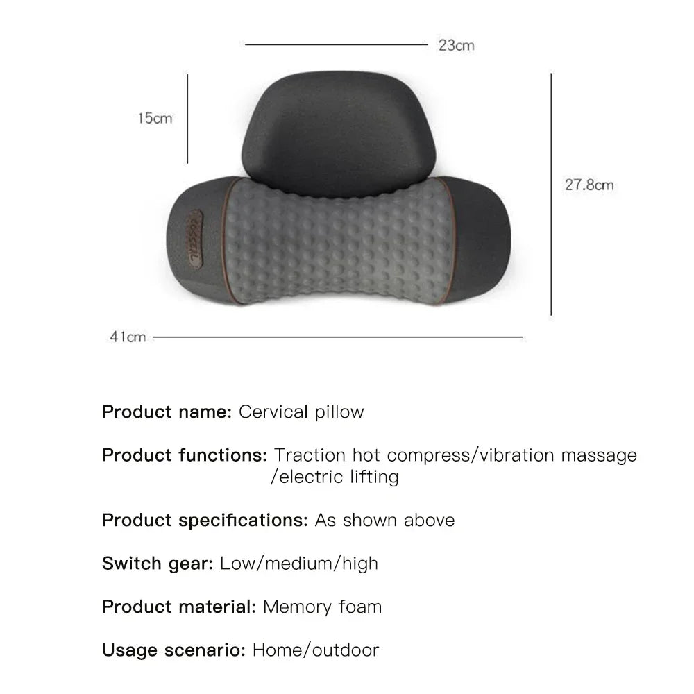 Cojín Masajeador de Cuello Eléctrico — Estirador Cervical con Calor, Vibración y Masaje, Tracción para la Espalda, Almohada Ortopédica para Dormir con Soporte