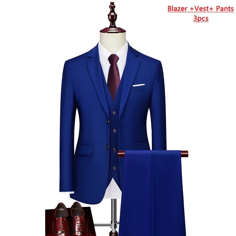 14 Color M-6XL ( Jacket + Vest+Pants ) High-end Brand Formal Business Mens Suit Three-piece Groom Wedding Dress Solid Color Suit. Trajes De Hombre Para Ocasion Especial. Bodas oh Eventos 2026
