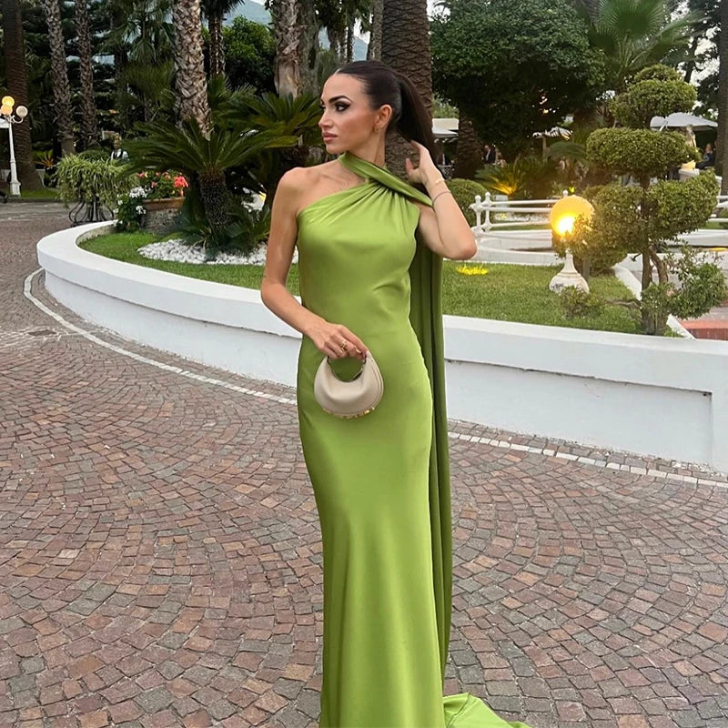 Elegant Ribbon Halter Dress Women Solid Off Shoulder Sleeveless Backless Slim Maxi Dresses 2025 Summer Autumn Party Robes Lady 2026 Vestido Elegante Para Ocasión Especial