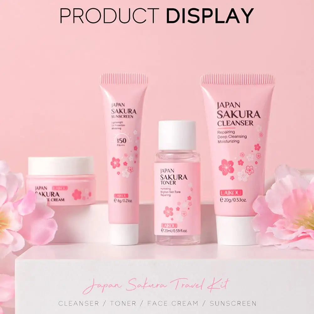 4pcs/Bag Sakura Skin Care Sets Facial Cleanser Face Face Toner Sunscreen Moisturizing Smoothing Nourishing Skincare Product.2026 KIT DE LIMPIEZA FACIAL Y PROTECTOR SOLAR