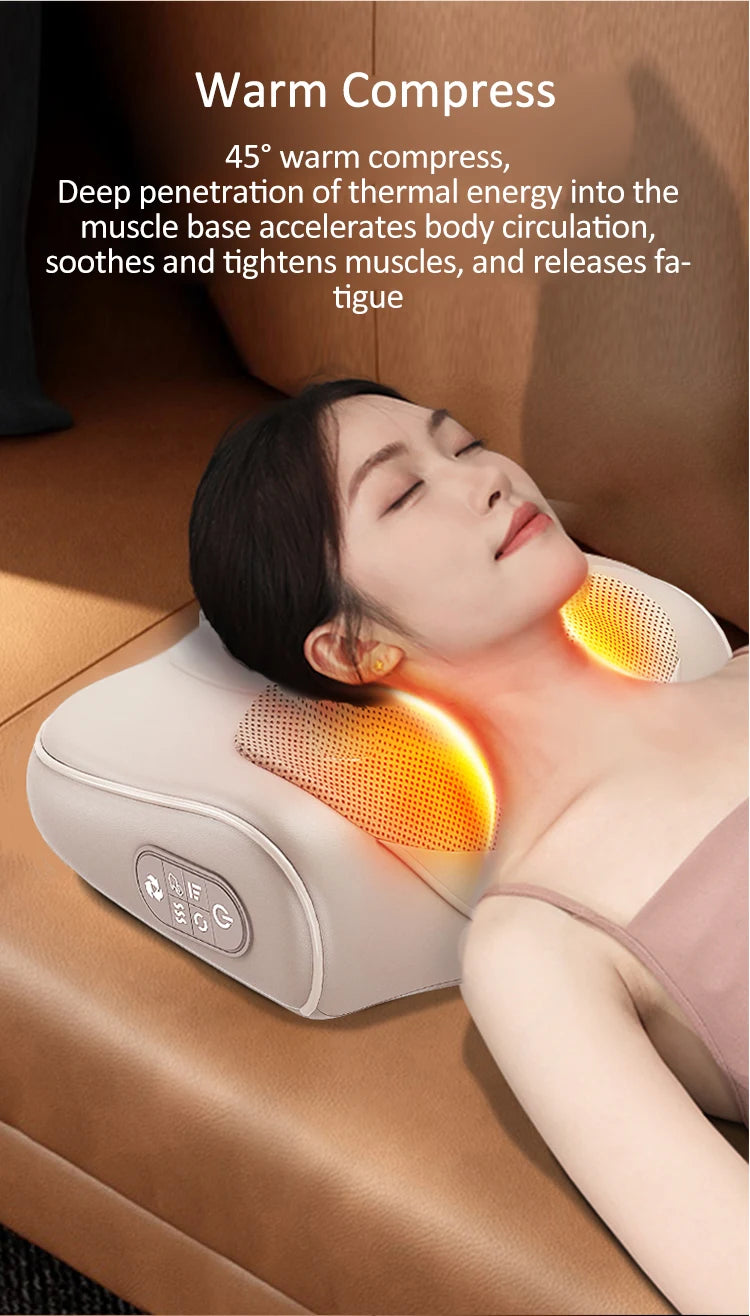 Almohada Masajeadora para Cuello, Cintura, Espalda y Hombros — Masaje con Dedo, Multifunción con Compresión Caliente para Relajar la Cintura