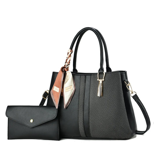 Large Capacity Fashion Color Block Mat Mother And Daughter Handbag Ladies Handbag with Scarf Soft Polyester Lining Zipper Closur 2026