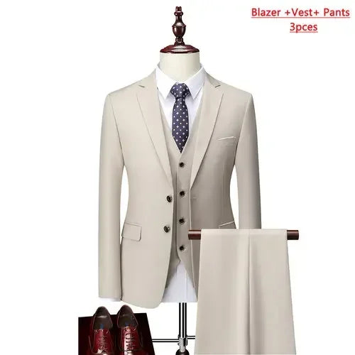 14 Color M-6XL ( Jacket + Vest+Pants ) High-end Brand Formal Business Mens Suit Three-piece Groom Wedding Dress Solid Color Suit. Trajes De Hombre Para Ocasion Especial. Bodas oh Eventos 2026