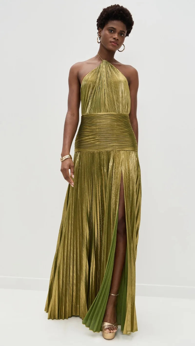 Luxurious Women Corset Party Cocktail Dress Sexy Off Shoulder Halter Folds Slit Guest Celebrity Long Dress Celebrity Prom Gown 2026 GOLD FASHION. VESTIDO PARA OCASION ELEGANTE