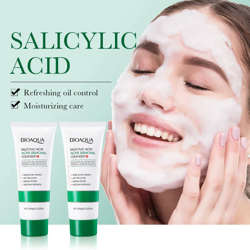 BIOAQUA Salicylic Acid Facial Cleanser Acne Treatment Moisturizing Oil Control skincare Face Wash Foam Face Cleanser Skin Care.2026 CREMA FACIAL DE ACIDO SALISILICO MEJORA LA APRIENCIA FACIAL Y ACTUA CONTRA EL ACNES. PROTEGE Y RESTABLECE LA ELASTICIDAD